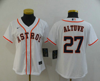 Womens Houston Astros 27 Jose Altuve White Stitched Mlb Cool Base Nike Jersey
