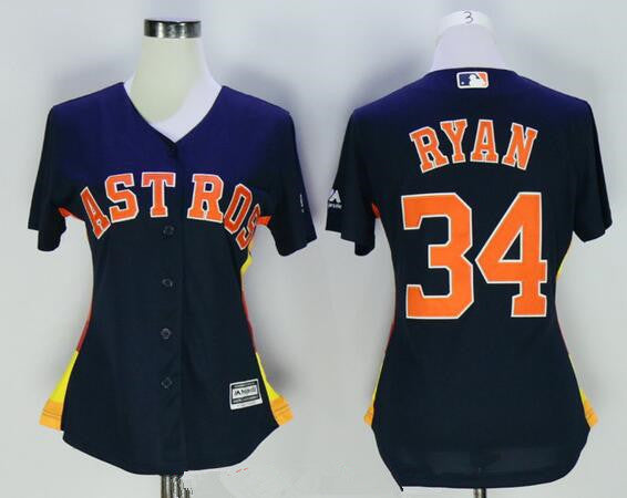 Womens Houston Astros 34 Nolan Ryan Retired Navy Blue Stitched Mlb Majestic Cool Base Jersey
