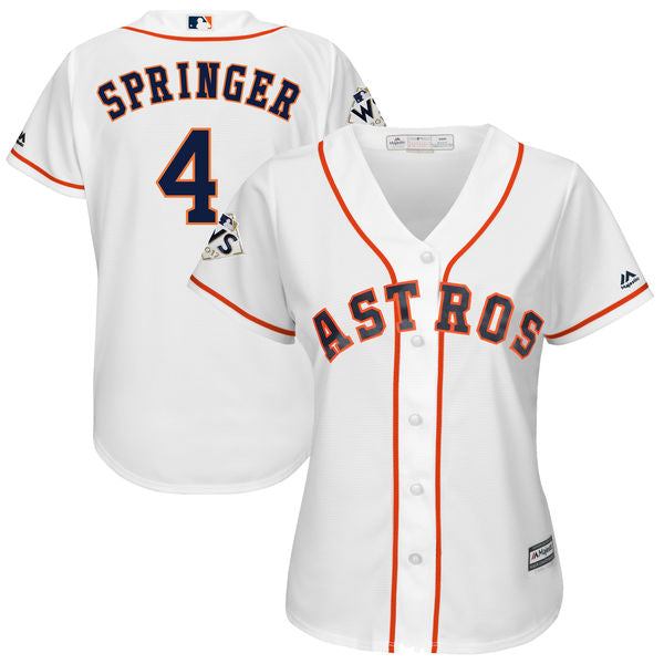 Womens Houston Astros 4 George Springer White Women 2017 World Series Bound Cool Base Player Jersey