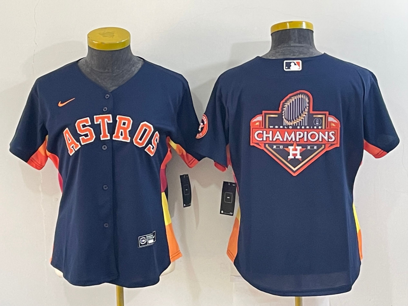 Womens Houston Astros Navy Blue Champions Big Logo With Patch Stitched Mlb Cool Base Nike Jersey