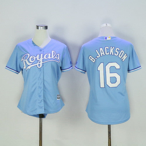 Womens Kansas City Royals 16 Bo Jackson Retired Light Blue Stitched Mlb Majestic Cool Base Jersey
