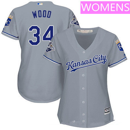 Womens Kansas City Royals 34 Travis Wood Gray Road Stitched Mlb Majestic Cool Base Jersey