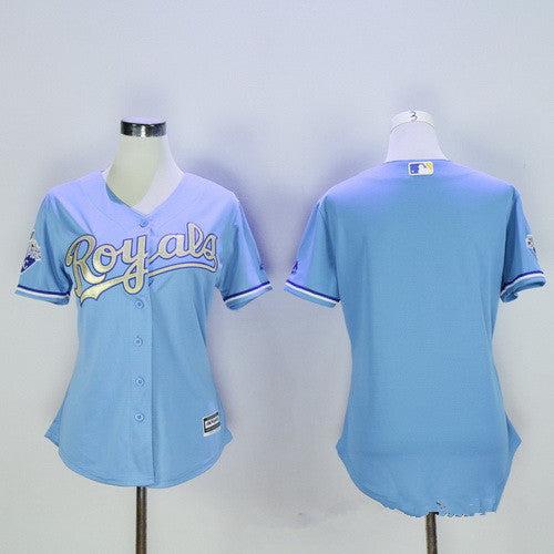 Womens Kansas City Royals Blank Light Blue 2015 World Series Champions Gold Program Cool Base Jersey