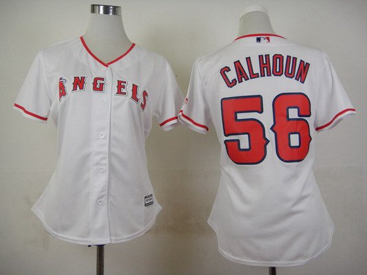 Womens La Angels Of Anaheim 56 Kole Calhoun Home White 2015 Mlb Cool Base Jersey