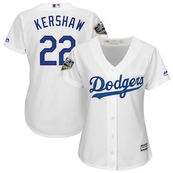 Womens Los Angeles 22 Dodgers Clayton Kershaw Majestic White 2018 World Series Jersey