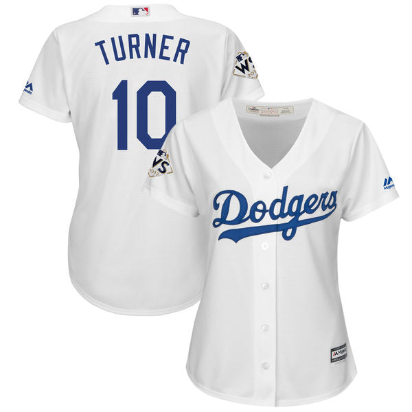 Womens Los Angeles Dodgers 10 Justin Turner White 2017 World Series Bound Cool Base Player Jersey