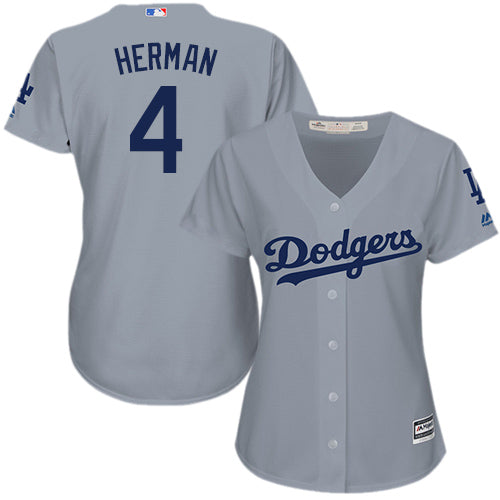 Womens Los Angeles Dodgers 4 Babe Herman Authentic Grey Road Cool Base Baseball Jersey