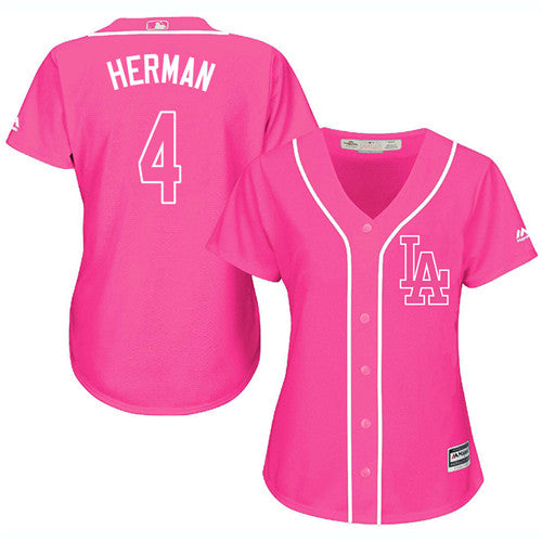 Womens Los Angeles Dodgers 4 Babe Herman Authentic Pink Fashion Cool Base Baseball Jersey
