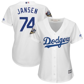 Womens Los Angeles Dodgers 74 Kenley Jansen Majestic White 2018 World Series Jersey