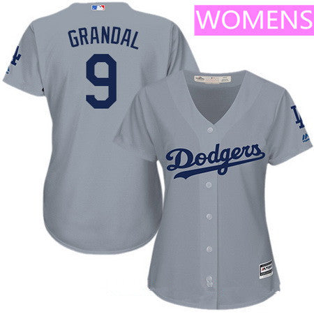 Womens Los Angeles Dodgers 9 Yasmani Grandal Gray Alternate Stitched Mlb Majestic Cool Base Jersey