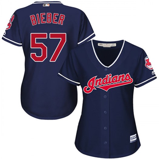 Womens Majestic 57 Shane Bieber Cleveland Indians Replica Navy Cool Base Alternate Jersey