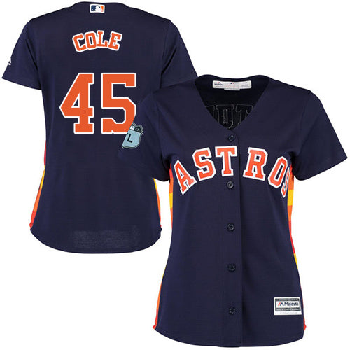 Womens Majestic Houston Astros 45 Gerrit Cole Authentic Navy Blue Alternate Cool Base Mlb Jersey