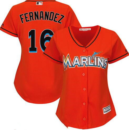 Womens Miami Marlins 16 Jose Fernandez Orange Stitched Mlb Majestic Cool Base Jersey