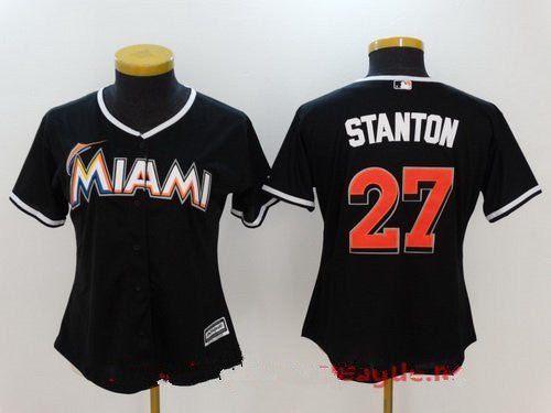 Womens Miami Marlins 27 Giancarlo Stanton Black Stitched Mlb Majestic Cool Base Jersey