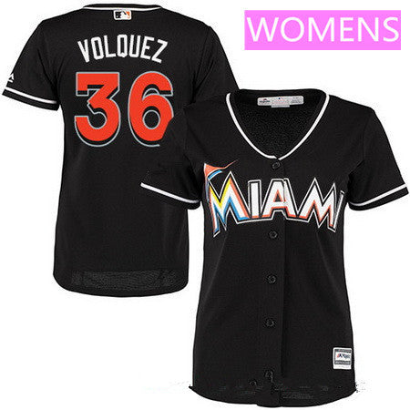 Womens Miami Marlins 36 Edinson Volquez Black Alternate Stitched Mlb Majestic Cool Base Jersey