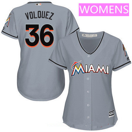 Womens Miami Marlins 36 Edinson Volquez Gray Road Stitched Mlb Majestic Cool Base Jersey