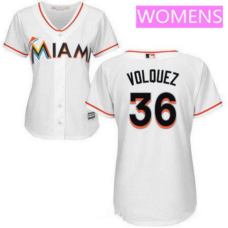 Womens Miami Marlins 36 Edinson Volquez White Home Stitched Mlb Majestic Cool Base Jersey