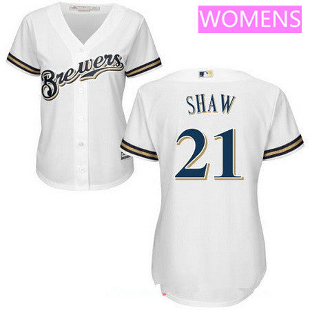 Womens Milwaukee Brewers 21 Travis Shaw All White Stitched Mlb Majestic Cool Base Jersey
