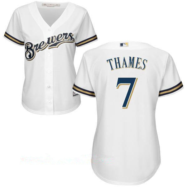Womens Milwaukee Brewers 7 Eric Thames All White Stitched Mlb Majestic Cool Base Jersey