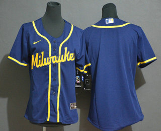 Womens Milwaukee Brewers Blank Navy Blue Stitched Mlb Cool Base Nike Jersey