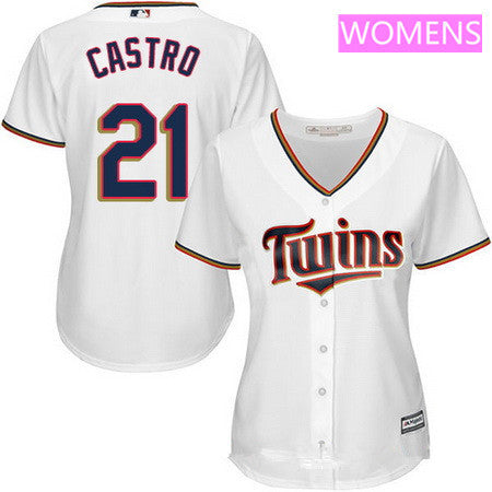 Womens Minnesota Twins 21 Jason Castro White Home Stitched Mlb Majestic Cool Base Jersey