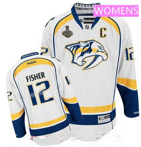 Womens Nashville Predators 12 Mike Fisher White 2017 Stanley Cup Finals C Patch Stitched Nhl Reebok Hockey Jersey