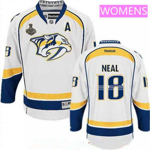 Womens Nashville Predators 18 James Neal White 2017 Stanley Cup Finals A Patch Stitched Nhl Reebok Hockey Jersey