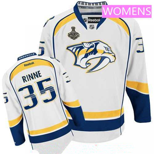 Womens Nashville Predators 35 Pekka Rinne White 2017 Stanley Cup Finals Patch Stitched Nhl Reebok Hockey Jersey