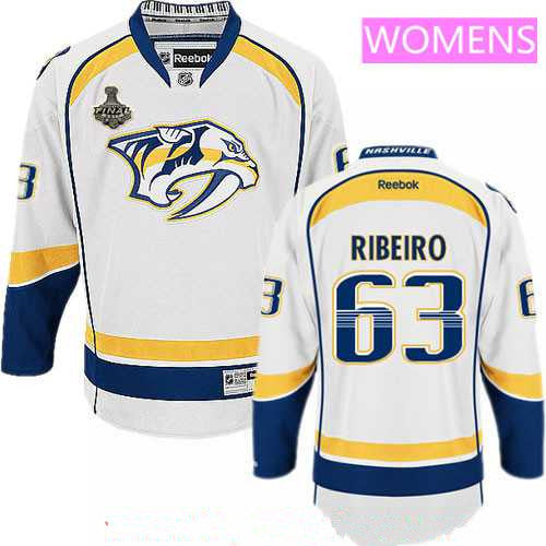 Womens Nashville Predators 63 Mike Ribeiro White 2017 Stanley Cup Finals Patch Stitched Nhl Reebok Hockey Jersey