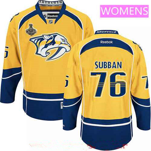Womens Nashville Predators 76 Pk Subban Yellow 2017 Stanley Cup Finals Patch Stitched Nhl Reebok Hockey Jersey