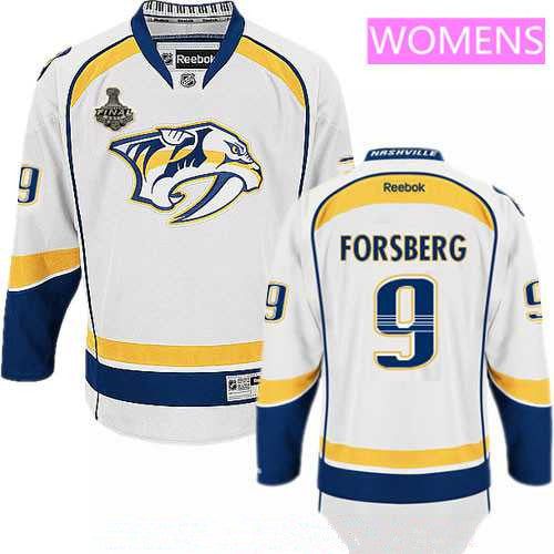 Womens Nashville Predators 9 Filip Forsberg White 2017 Stanley Cup Finals Patch Stitched Nhl Reebok Hockey Jersey