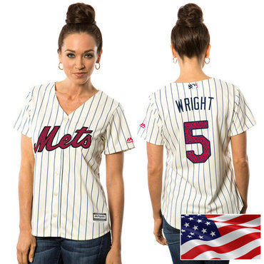 Womens New York Mets 5 David Wright White Stars Stripes Fashion Independence Day Stitched Mlb Majestic Cool Base Jersey