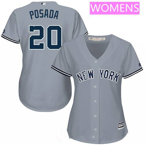 Womens New York Yankees 20 Jorge Posada Retired Gray Road Stitched Mlb Majestic Cool Base Jersey