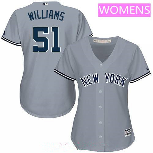 Womens New York Yankees 51 Bernie Williams Retired Gray Road Stitched Mlb Majestic Cool Base Jersey