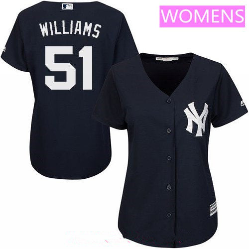 Womens New York Yankees 51 Bernie Williams Retired Navy Blue Stitched Mlb Majestic Cool Base Jersey