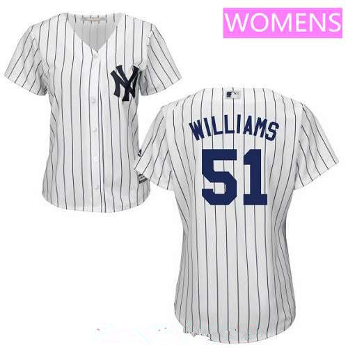 Womens New York Yankees 51 Bernie Williams Retired White Home Stitched Mlb Majestic Cool Base Jersey