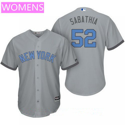 Womens New York Yankees 52 Cc Sabathia Gray With Baby Blue Fathers Day Stitched Mlb Majestic Cool Base Jersey