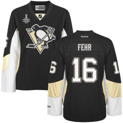 Womens Pittsburgh Penguins 16 Eric Fehr Black Team Color 2017 Stanley Cup Nhl Finals Patch Jersey