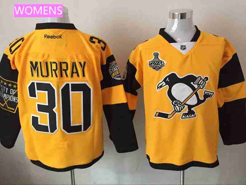 Womens Pittsburgh Penguins 30 Matt Murray Yellow Stadium Series 2017 Stanley Cup Finals Patch Stitched Nhl Reebok Hockey Jersey