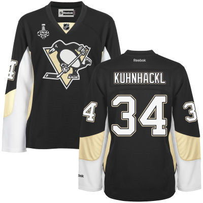 Womens Pittsburgh Penguins 34 Tom Kuhnhackl Black Team Color 2017 Stanley Cup Nhl Finals Patch Jersey
