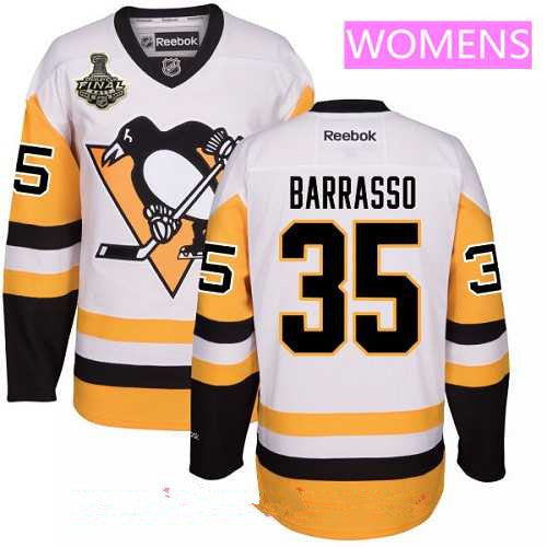 Womens Pittsburgh Penguins 35 Tom Barrasso White Third 2017 Stanley Cup Finals Patch Stitched Nhl Reebok Hockey Jersey