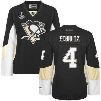 Womens Pittsburgh Penguins 4 Justin Schultz Black Team Color 2017 Stanley Cup Nhl Finals Patch Jersey