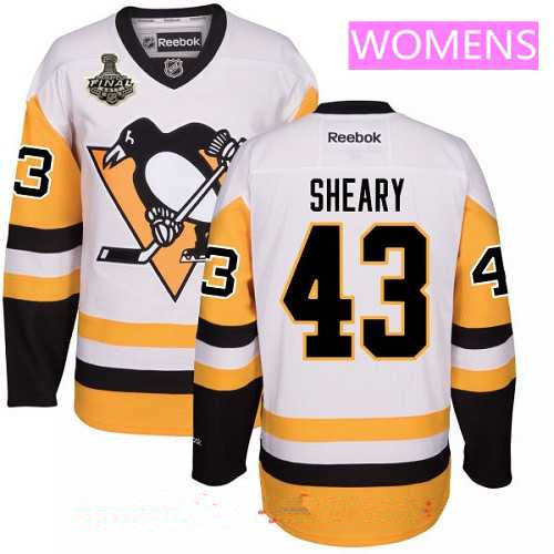 Womens Pittsburgh Penguins 43 Conor Sheary White Third 2017 Stanley Cup Finals Patch Stitched Nhl Reebok Hockey Jersey