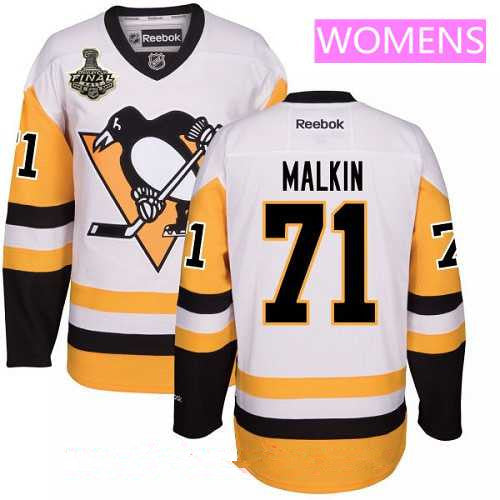 Womens Pittsburgh Penguins 71 Evgeni Malkin White Third 2017 Stanley Cup Finals Patch Stitched Nhl Reebok Hockey Jersey