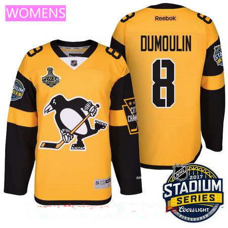 Womens Pittsburgh Penguins 8 Brian Dumoulin Yellow Stadium Series 2017 Stanley Cup Finals Patch Stitched Nhl Reebok Hockey Jersey