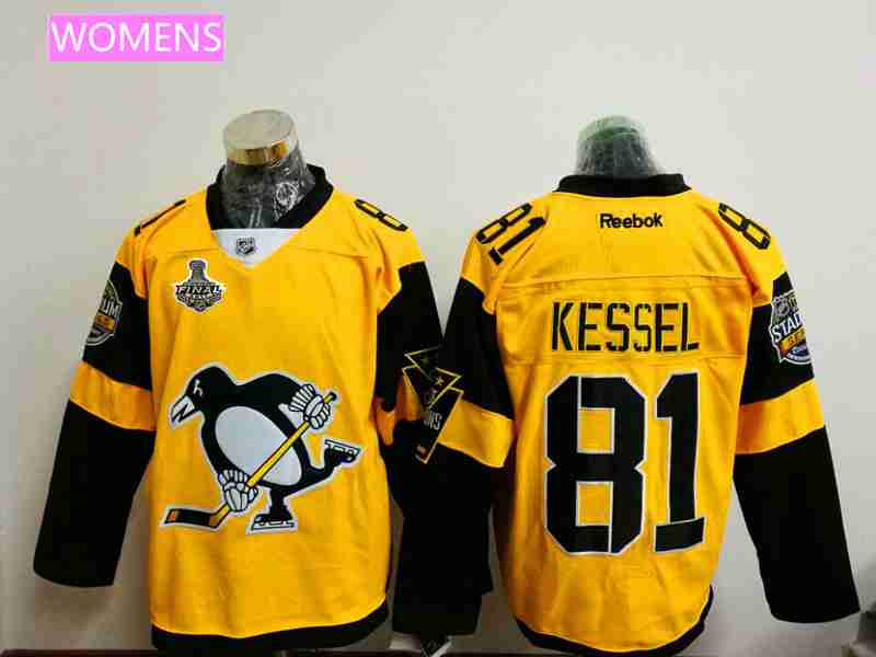 Womens Pittsburgh Penguins 81 Phil Kessel Yellow Stadium Series 2017 Stanley Cup Finals Patch Stitched Nhl Reebok Hockey Jersey
