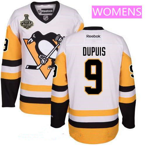 Womens Pittsburgh Penguins 9 Pascal Dupuis White Third 2017 Stanley Cup Finals Patch Stitched Nhl Reebok Hockey Jersey
