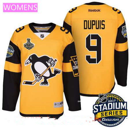 Womens Pittsburgh Penguins 9 Pascal Dupuis Yellow Stadium Series 2017 Stanley Cup Finals Patch Stitched Nhl Reebok Hockey Jersey