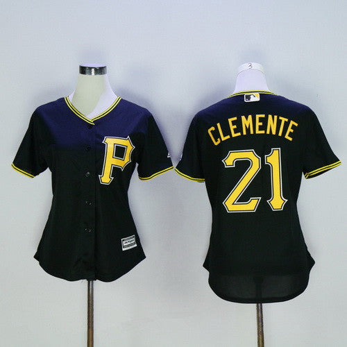 Womens Pittsburgh Pirates 21 Roberto Clemente Retired Black Mlb Cool Base Stitched Baseball Jersey