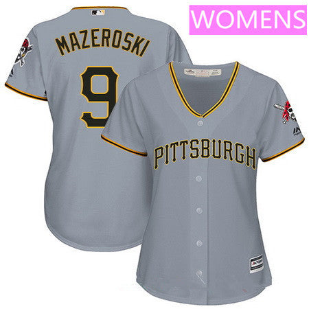Womens Pittsburgh Pirates 9 Bill Mazeroski Gray Road Stitched Mlb Majestic Cool Base Jersey